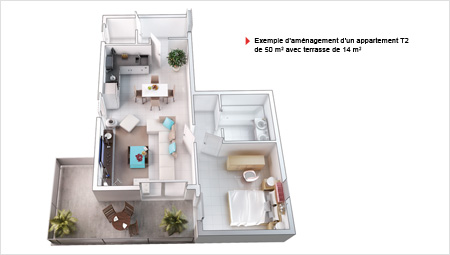 Exemple d'un aménagement d'un appartement T2